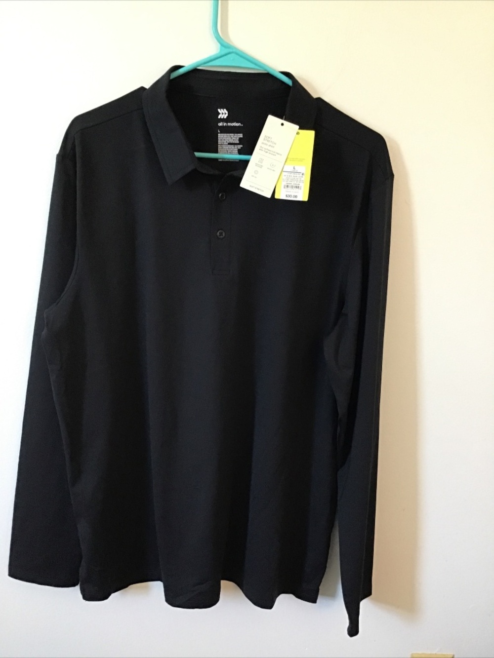 Men’s Long Sleeve Soft Stretch Polo Shirt Size Large